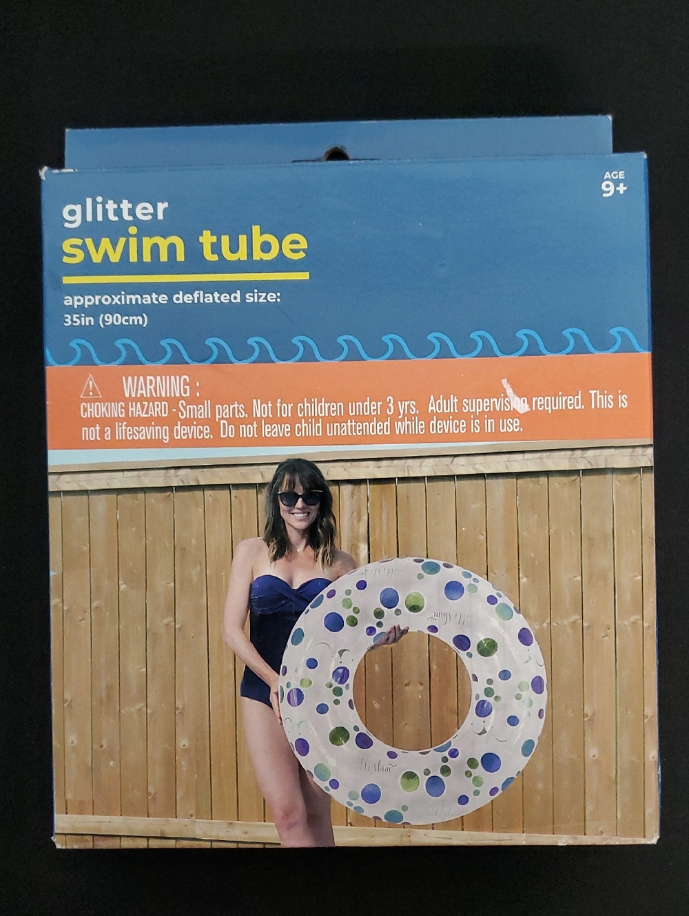 Glitter Swim Tube - Clear with Blue, Green & Purple Dots